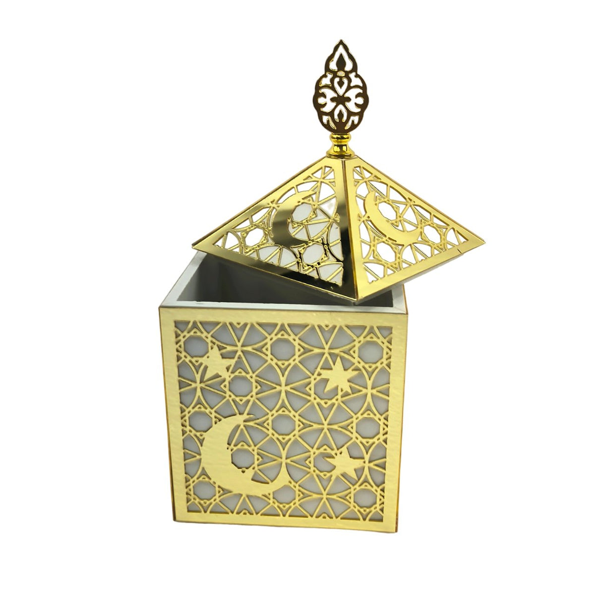 Ramadan Gift Box - Square Wooden with Gold Acrylic Design, Ideal for Gifts & Favors