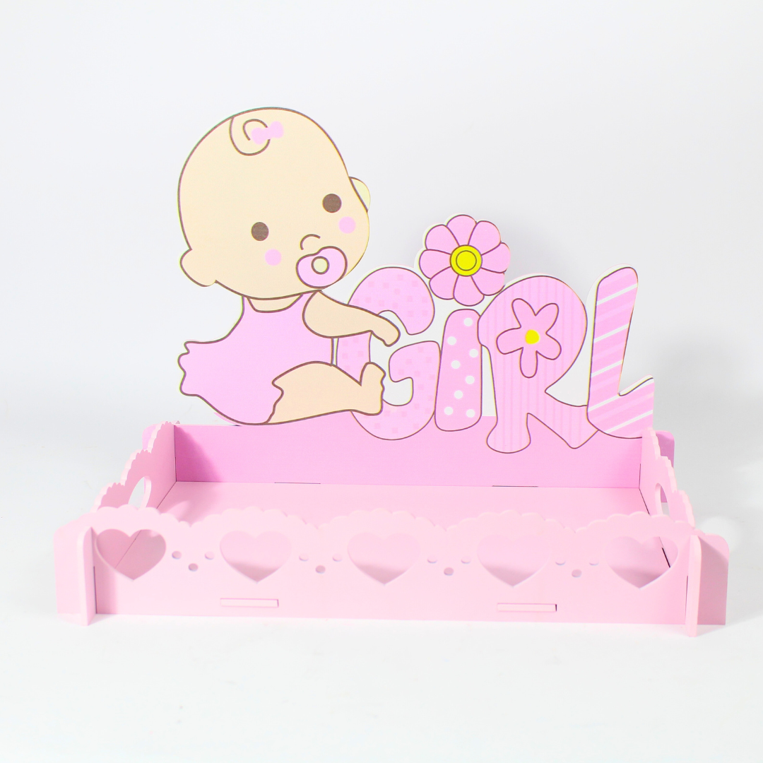 Pink and Blue Wooden Baby Shower Decorative Tray | Party Décor