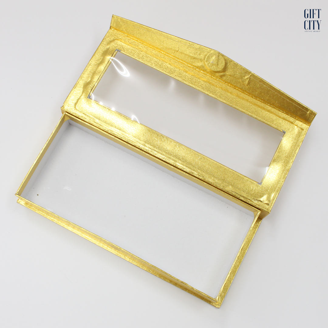 Gold Gift Box with Window 21.5x9x3cm | Magnetic Jewelry & Favor Box