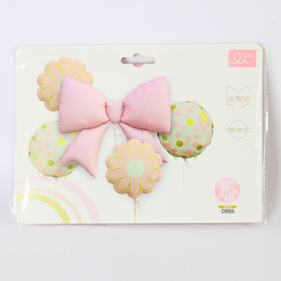 5-Piece Matte Bow Foil Balloon Bouquet Set – 1 Big 38cm + 4 Small 18cm