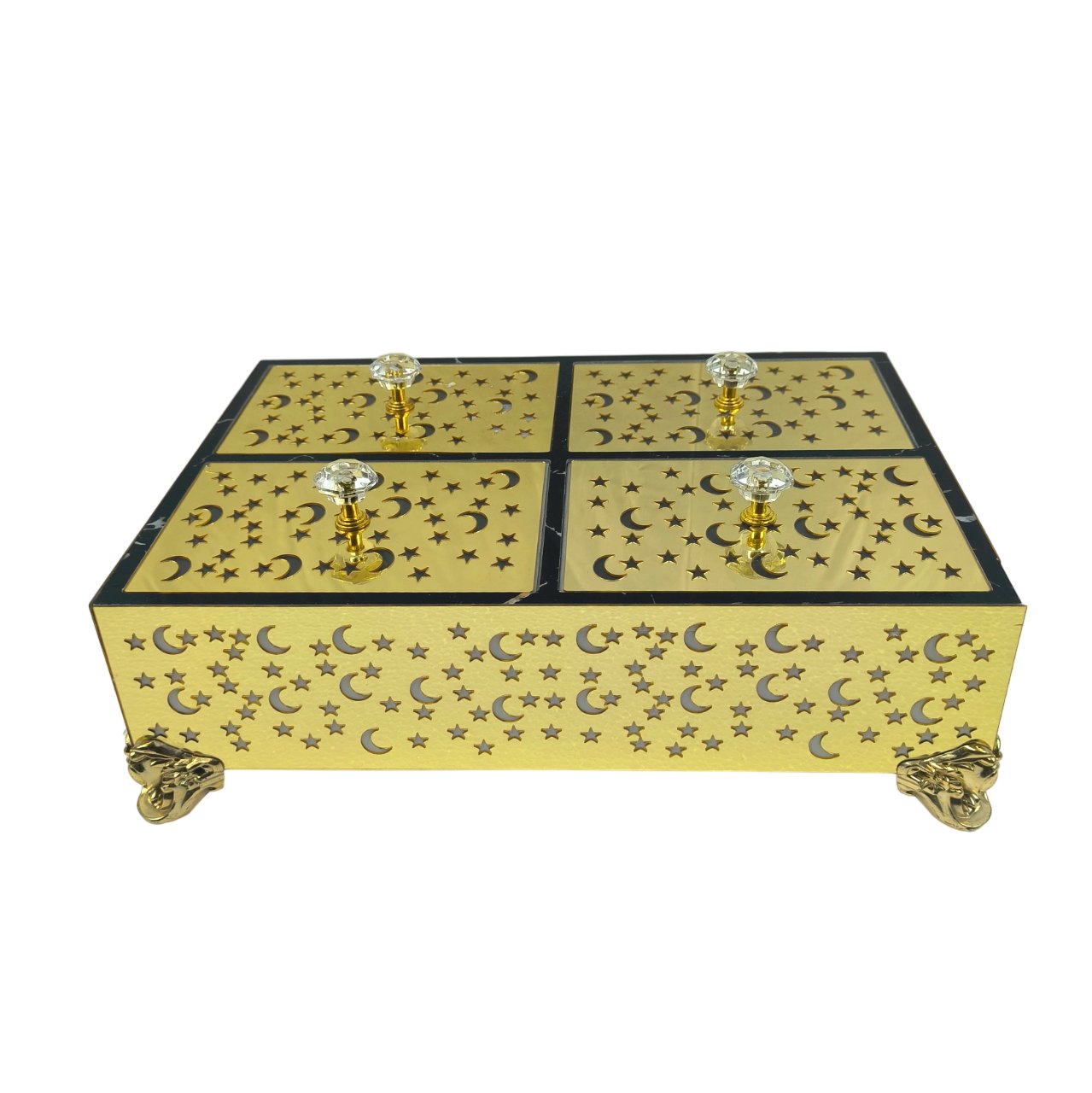 Crescent Moon Acrylic Wooden Box - 4-Compartment Elegant Organizer