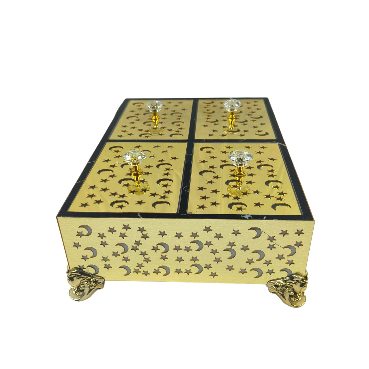 Crescent Moon Acrylic Wooden Box - 4-Compartment Elegant Organizer