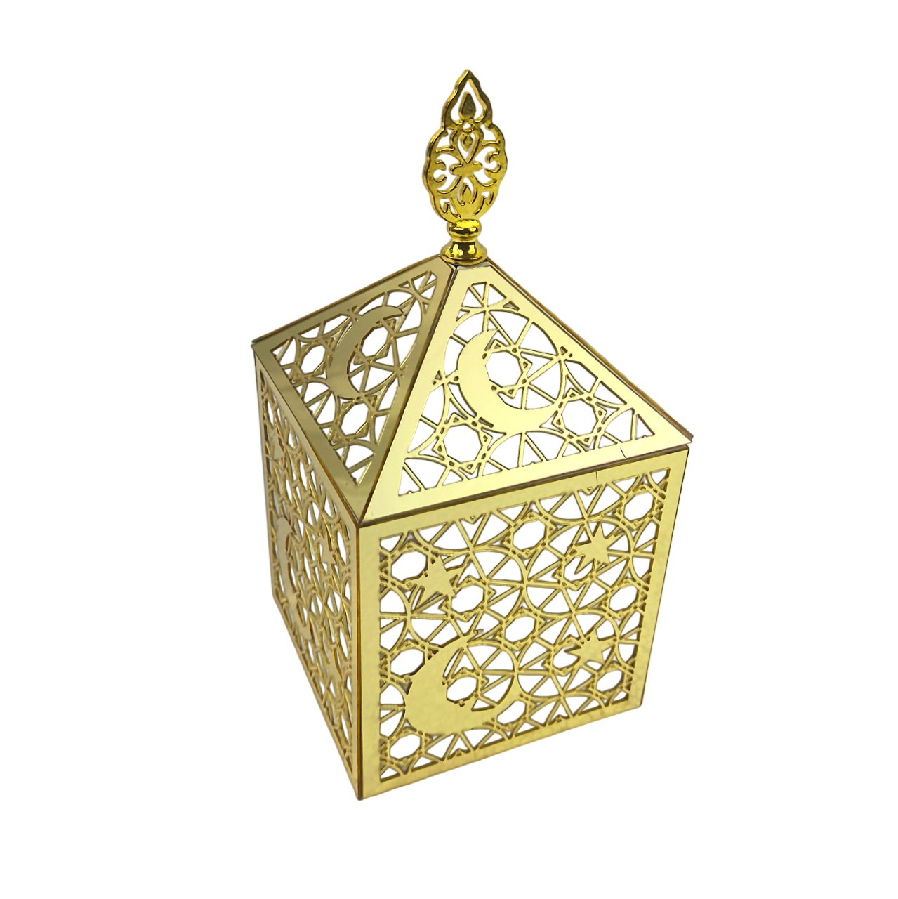 Ramadan Gift Box - Square Wooden with Gold Acrylic Design, Ideal for Gifts & Favors