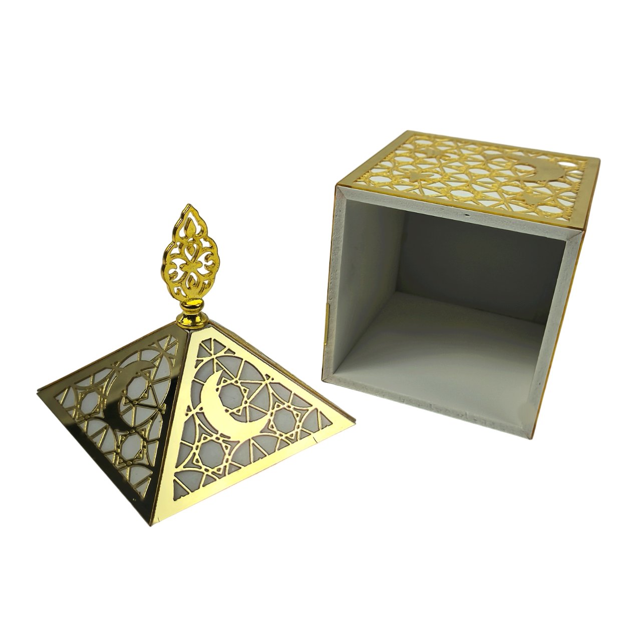 صندوق هدايا رمضان - مربع خشبي بتصميم أكريليك ذهبي، مثالي للهدايا والمفضلات