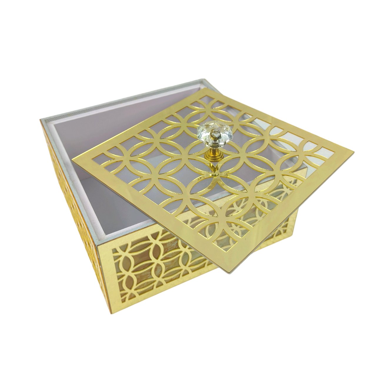 Ramadan Gift Box - Square Wooden with Gold Acrylic Design, Ideal for Gifts & Favors