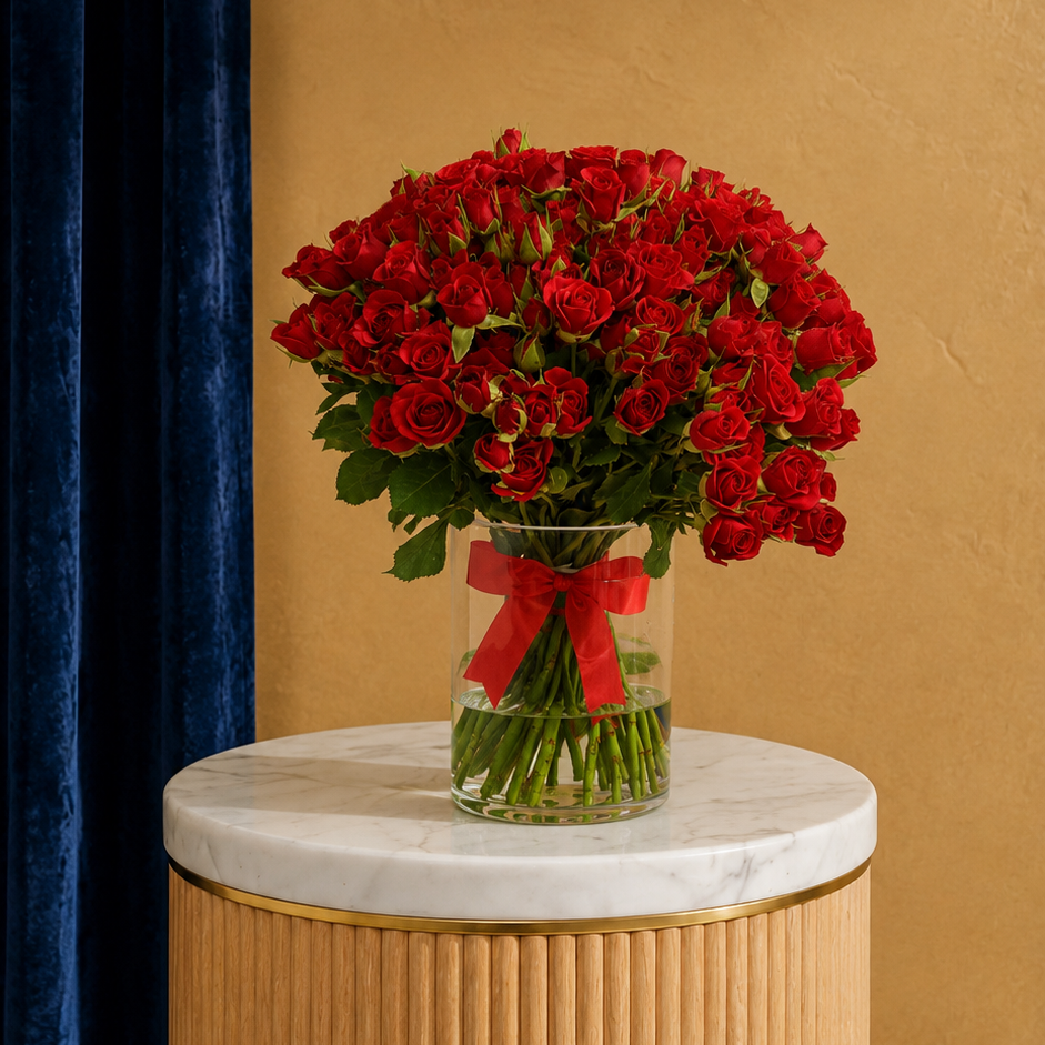 Grand 50 Baby Roses in Cylinder Vase | Elegant Home & Event Décor