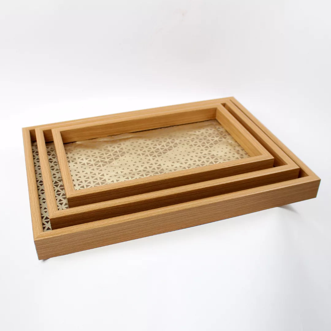 3 pc wooden rectangular tray set, large medium small wooden trays, nesting wooden serving trays, multi-size wooden tray set, home décor wooden trays