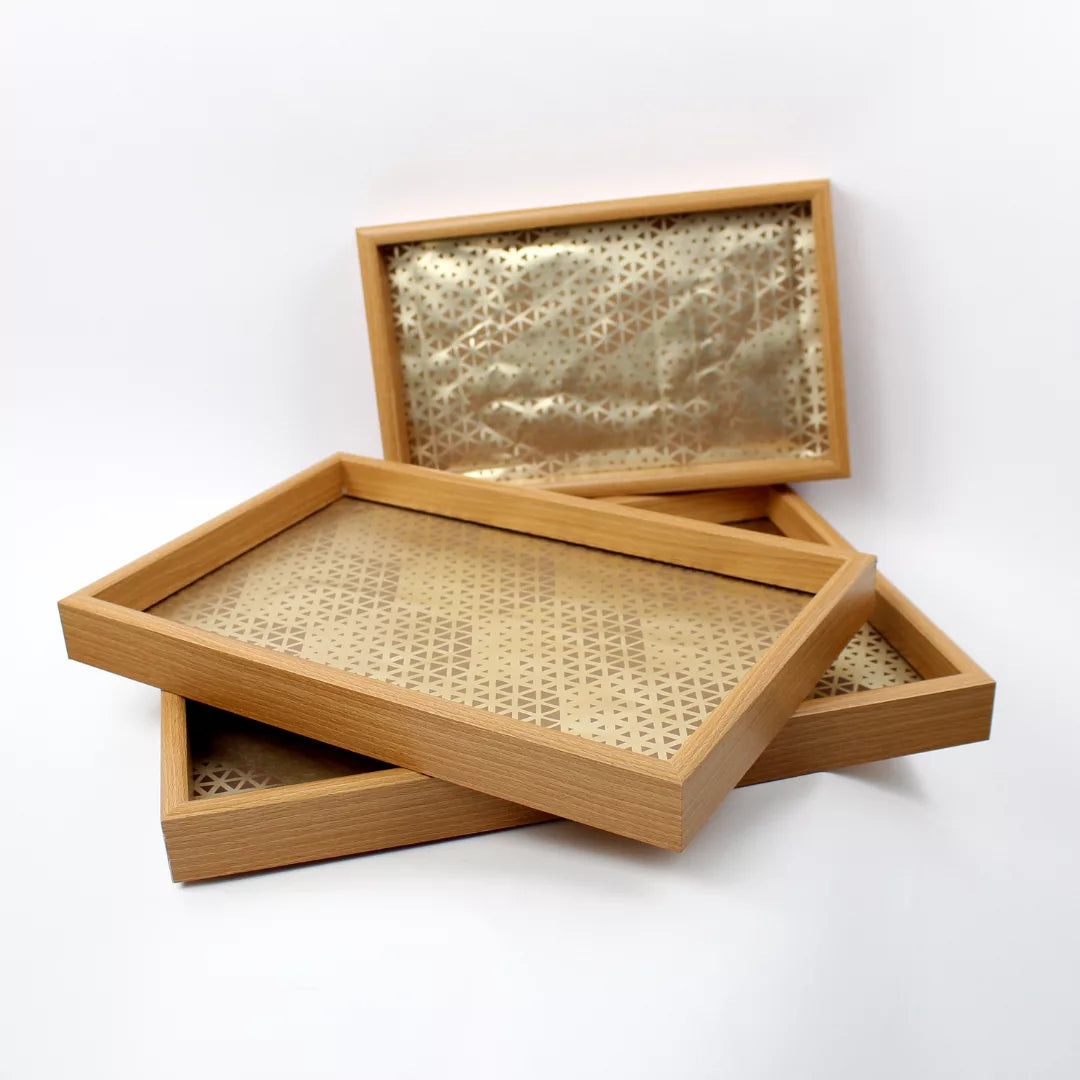 3 pc wooden rectangular tray set, large medium small wooden trays, nesting wooden serving trays, multi-size wooden tray set, home décor wooden trays