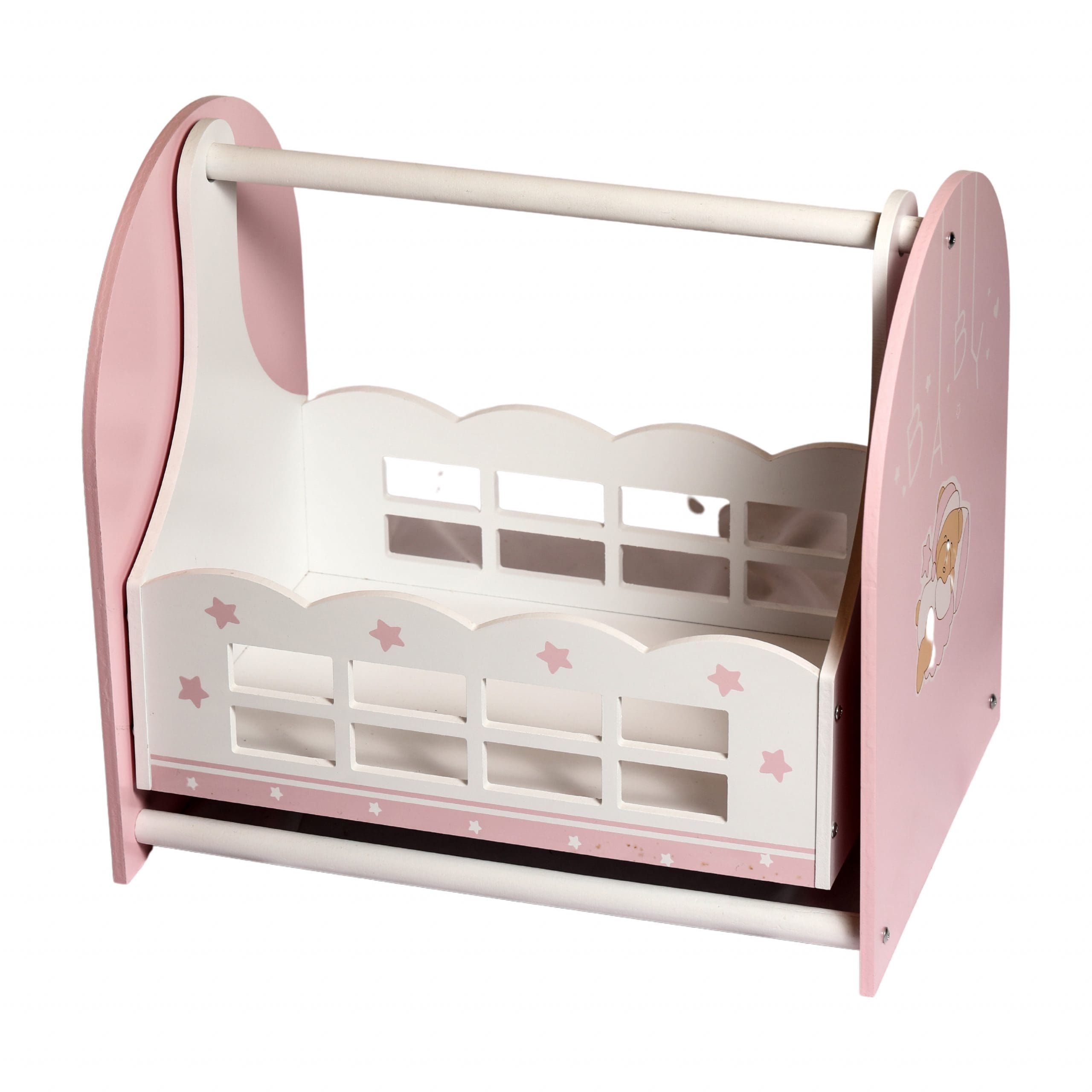 Baby Shower Gift Basket Stand in pink and white Adorable party gift basket holder Pink and white baby shower decor stand Elegant gift basket stand for baby showers Sturdy and charming baby shower gift basket holder