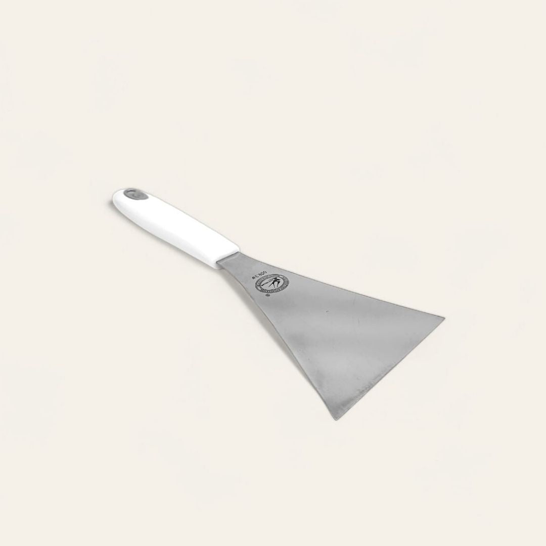 Stainless steel scraper with plastic handle, kitchen scraper tool, durable scraper, versatile kitchen utensil, heat-resistant scraper