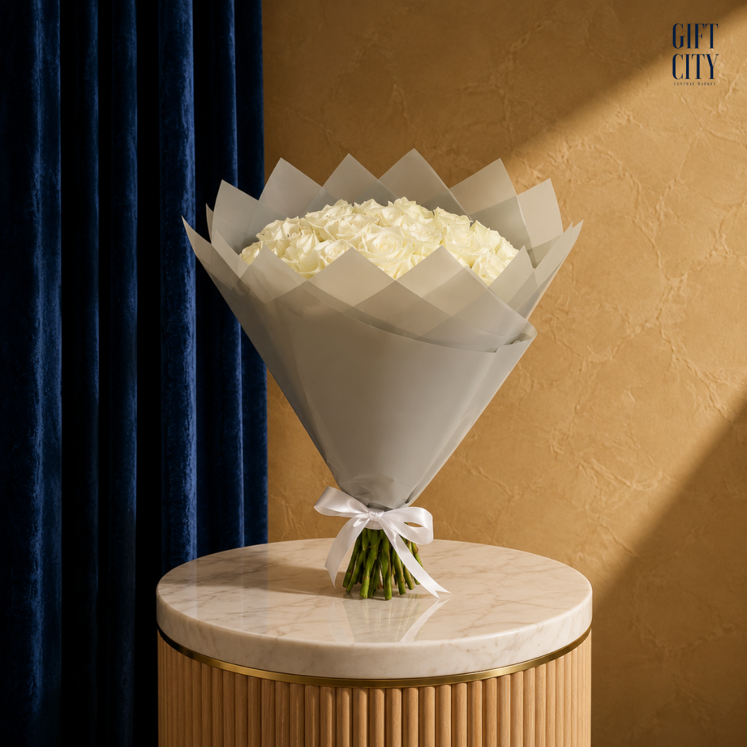 Arctic Elegance | Premium White Rose Bouquet