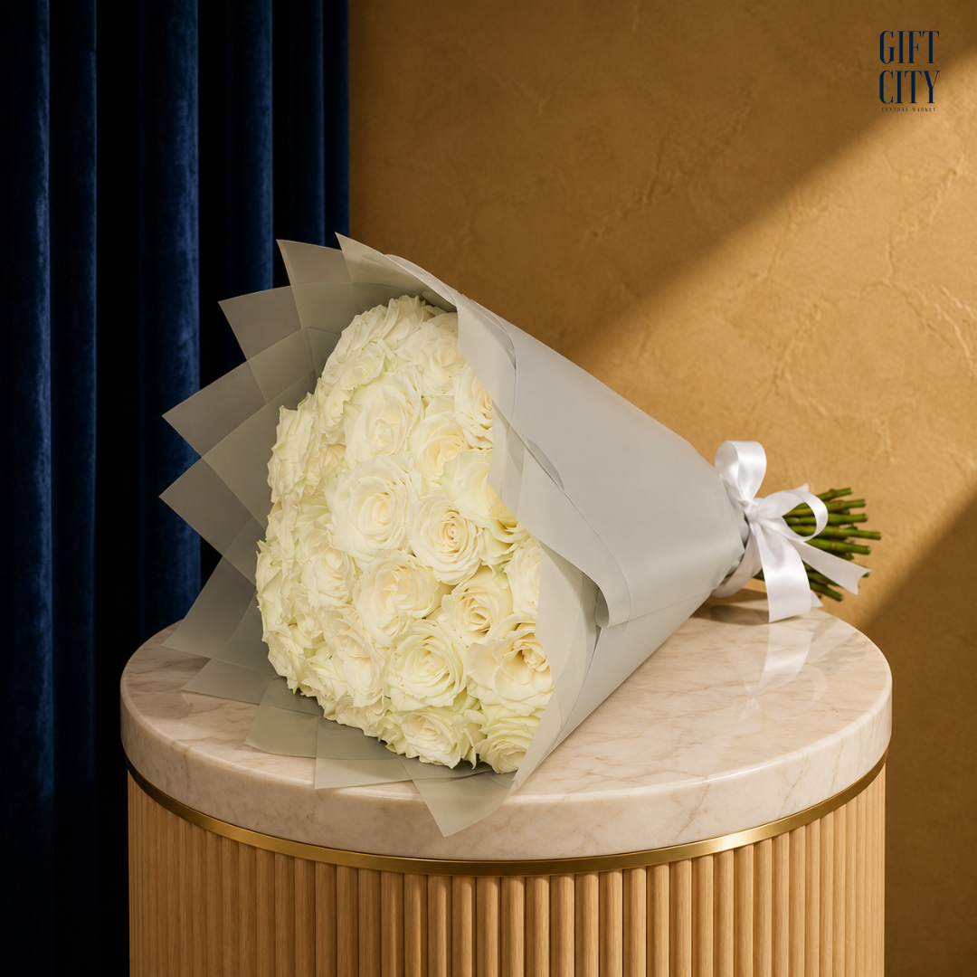 Arctic Elegance | Premium White Rose Bouquet