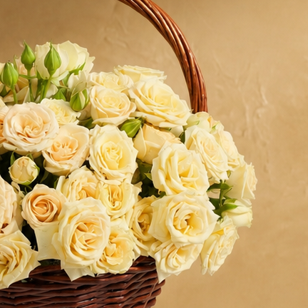 Luxury Cream Rose Bouquet Basket | Elegant Floral Gift Arrangement