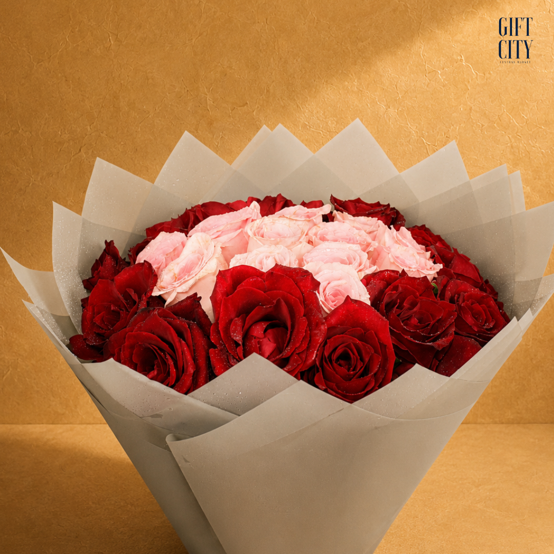 The Crimson Halo | Two-Tone Red & Pink Rose Bouquet