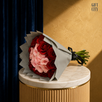 The Crimson Halo | Two-Tone Red & Pink Rose Bouquet