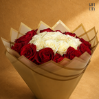 The Gilded Crown | White & Red Rose Halo Bouquet