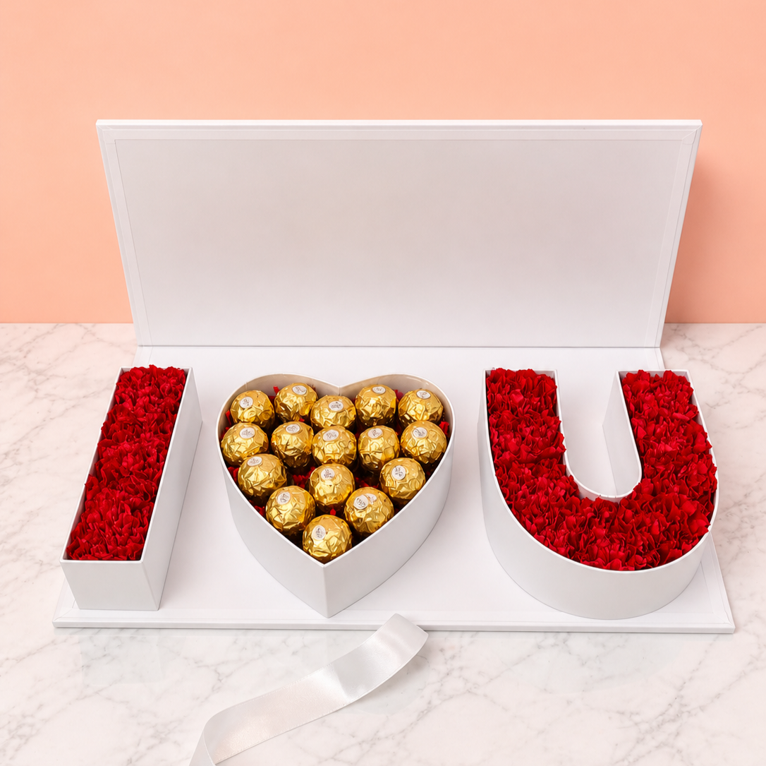 Scarlet Love Box – Red Carnation & Ferrero “I Love You” Gift