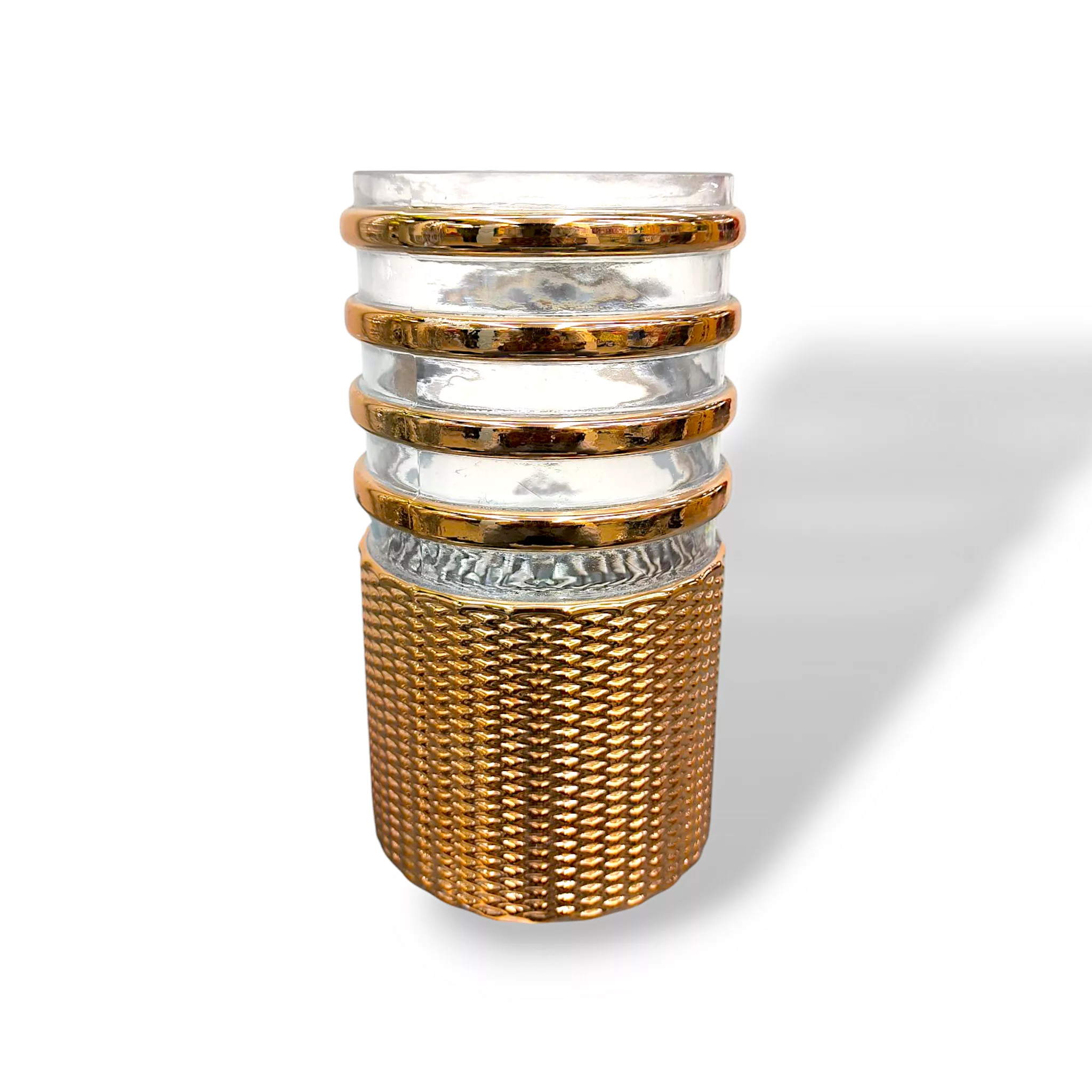 Golden line glass vase 12x24cm, tall glass vase with gold accents, 4-line gold stripe vase, modern decorative vase, clear gold accent flower vase