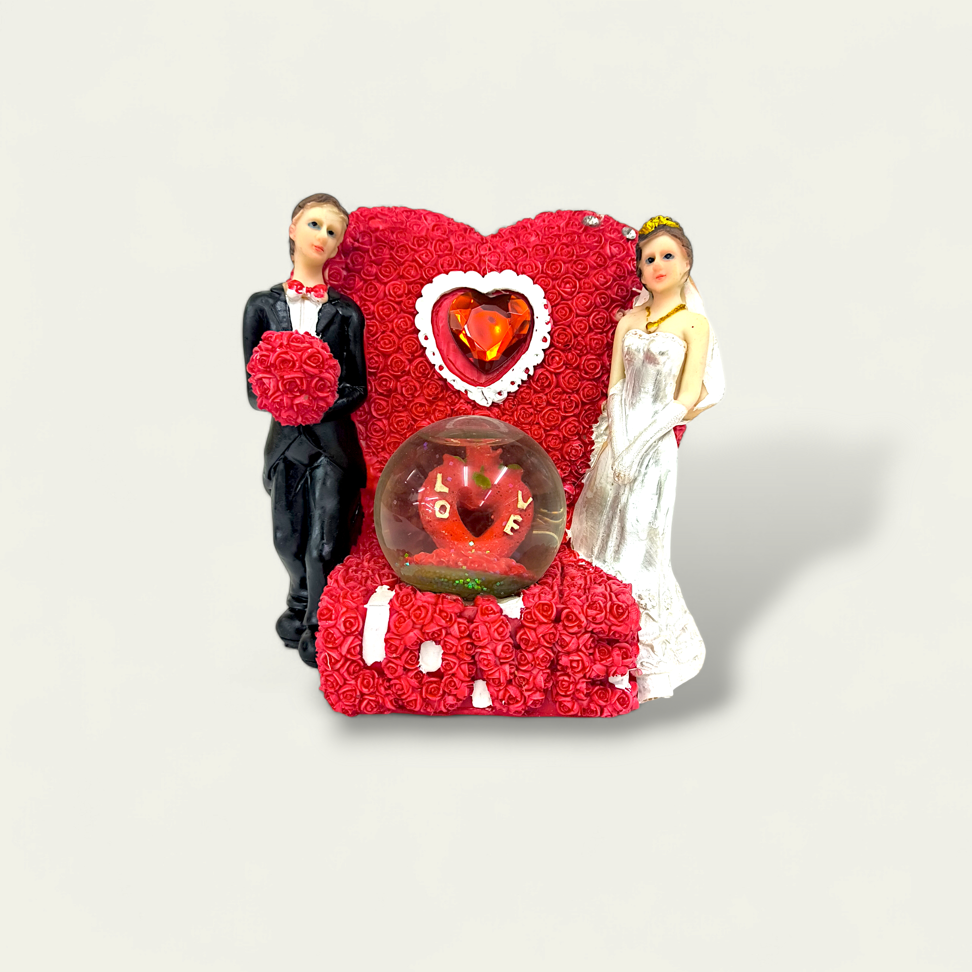 Miniature Couple Ceramic with Red Heart, ceramic couple figurine, romantic couple decor, love-themed ceramic, red heart figurine