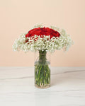 red carnation and baby breath combo vase fresh red carnation gypsophila arrangement red carnation flower vase with baby breath elegant carnation vase arrangement