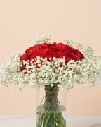 red carnation and baby breath combo vase fresh red carnation gypsophila arrangement red carnation flower vase with baby breath elegant carnation vase arrangement