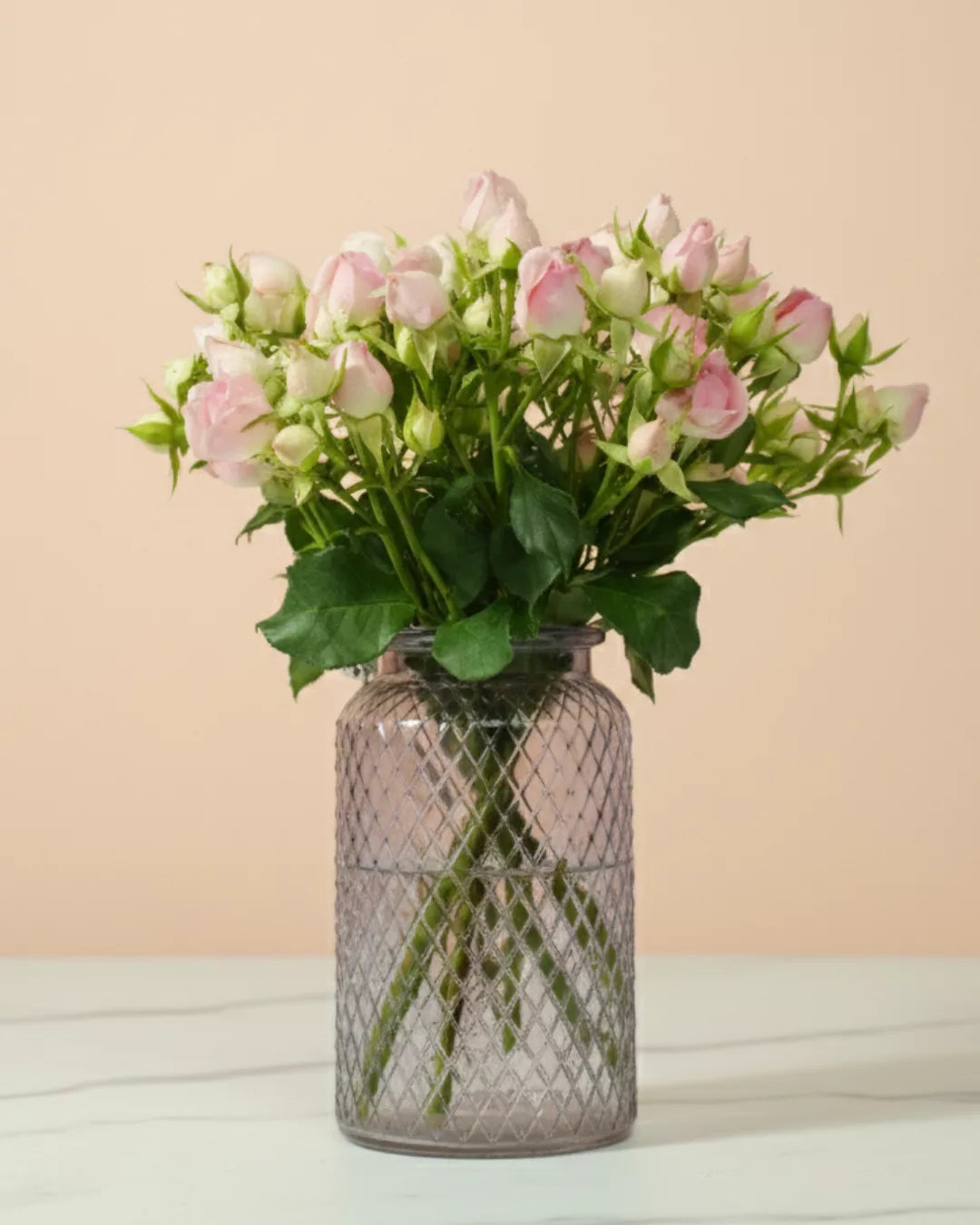 baby roses in textured glass vase fresh baby rose flower arrangement textured glass vase floral centerpiece elegant baby rose décor