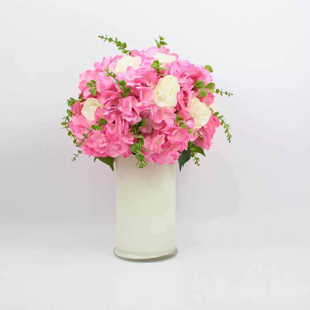 artificial pink hydrangea in white glass vase pink hydrangea flower arrangement decorative artificial hydrangea display table centerpiece artificial flowers