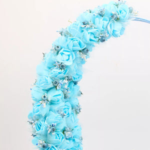 Sweet Cradle Candy Display blue basket, baby shower candy basket décor, blue baby cradle basket with foam flowers, newborn candy display