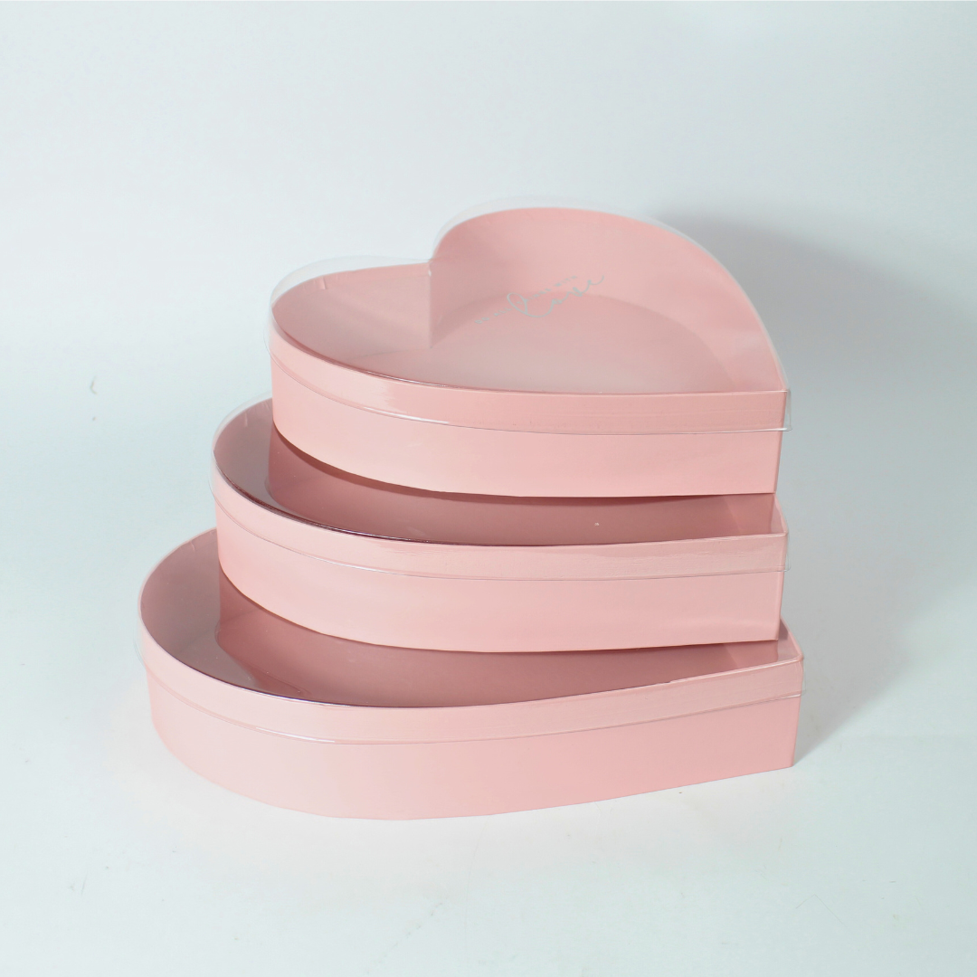 3-Piece Heart-Shaped Gift Box Set with Clear Lids