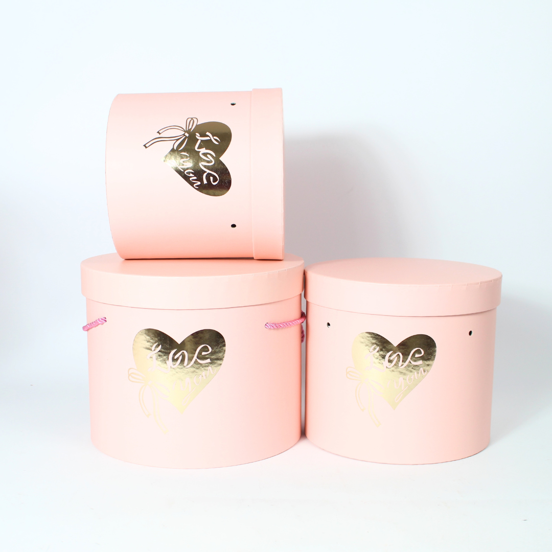 3-Piece Round Floral Gift Box Set with Gold Foil “Love You” Branding | Luxury Gift Packaging