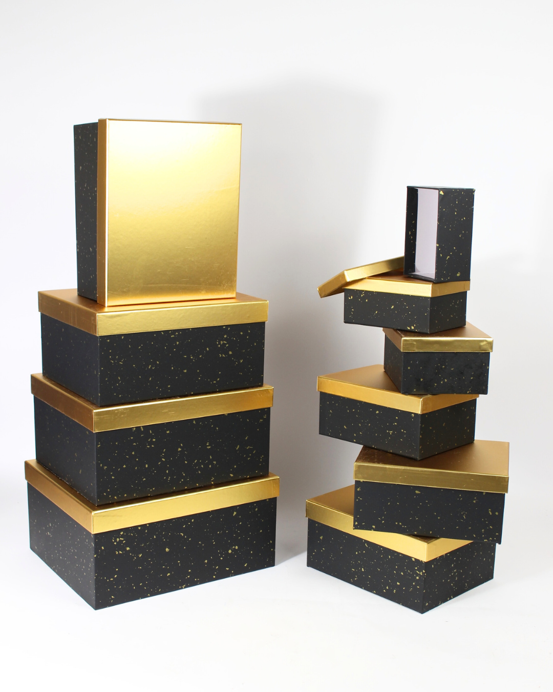 10-Piece Rectangle-Shaped Paper Box Set with Golden Lids | Luxury Gift Packaging