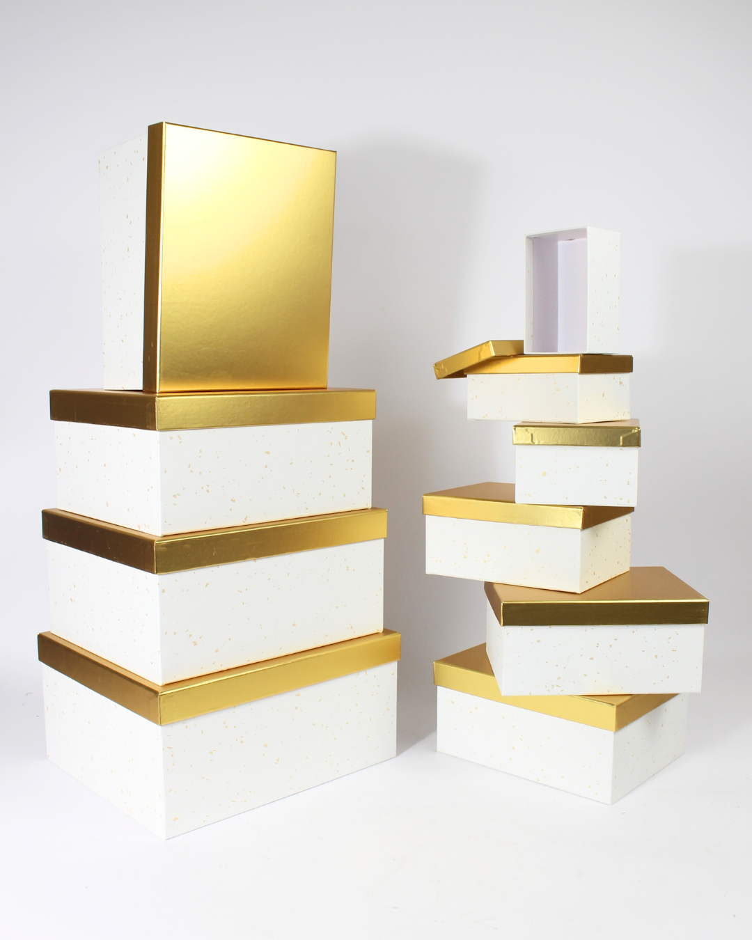 10-Piece Rectangle-Shaped Paper Box Set with Golden Lids | Luxury Gift Packaging