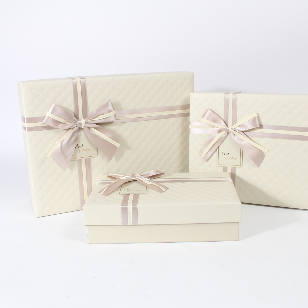 Premium 3-Piece Ready-Made Empty Gift Box Set with Ribbon Bow | Elegant Gift Packaging