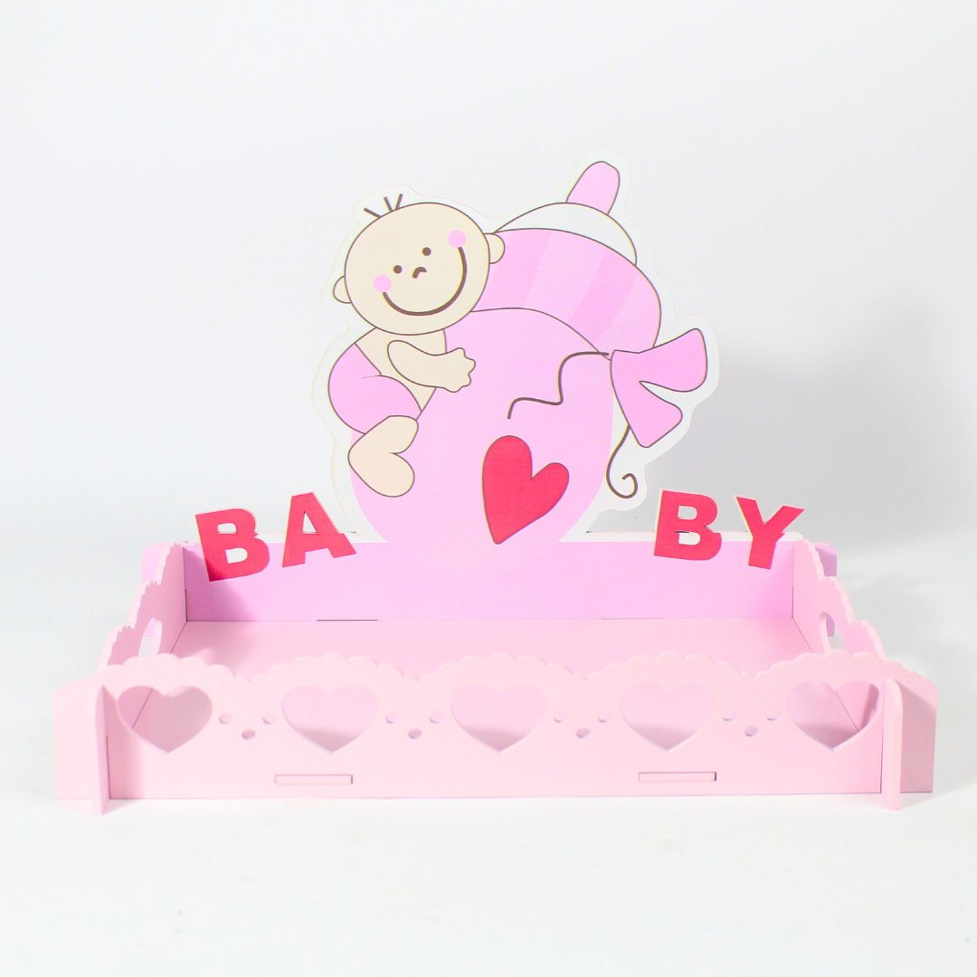 Pink and Blue Wooden Baby Shower Decorative Tray | Party Décor