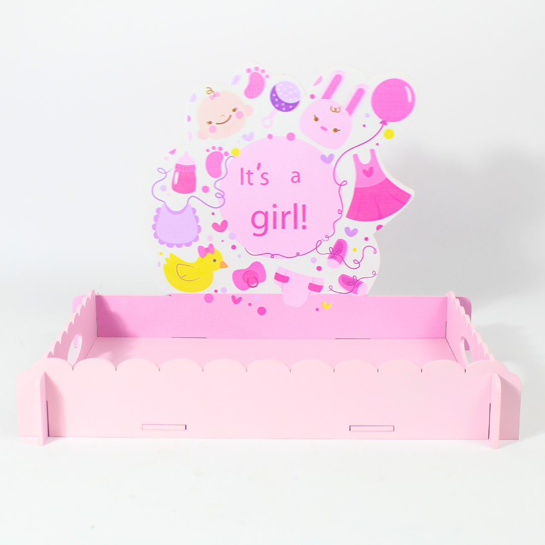 Pink and Blue Wooden Baby Shower Decorative Tray | Party Décor