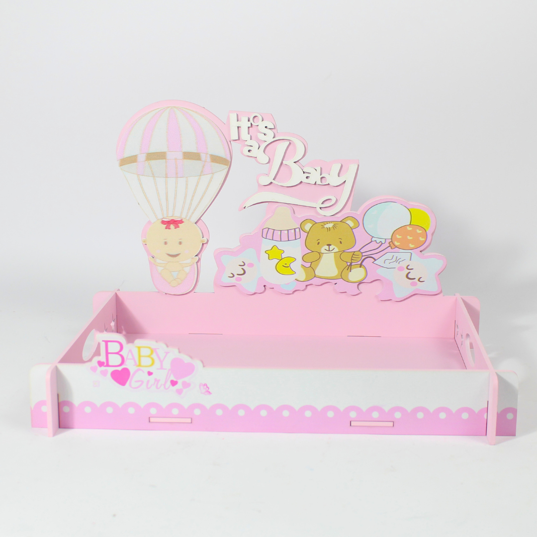 Pink and Blue Wooden Baby Shower Decorative Tray | Party Décor