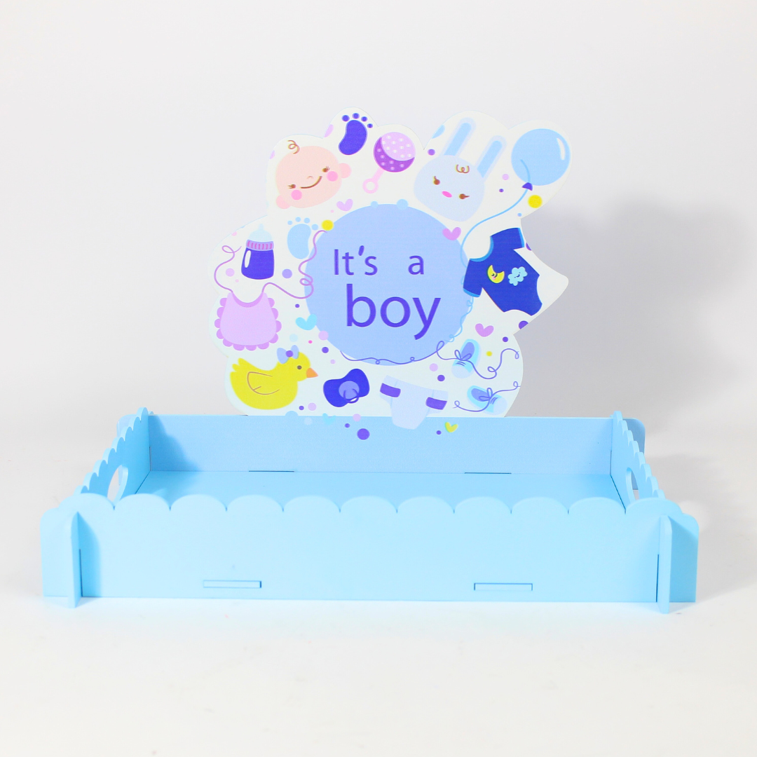 Pink and Blue Wooden Baby Shower Decorative Tray | Party Décor