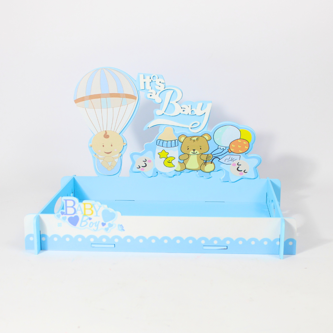 Pink and Blue Wooden Baby Shower Decorative Tray | Party Décor