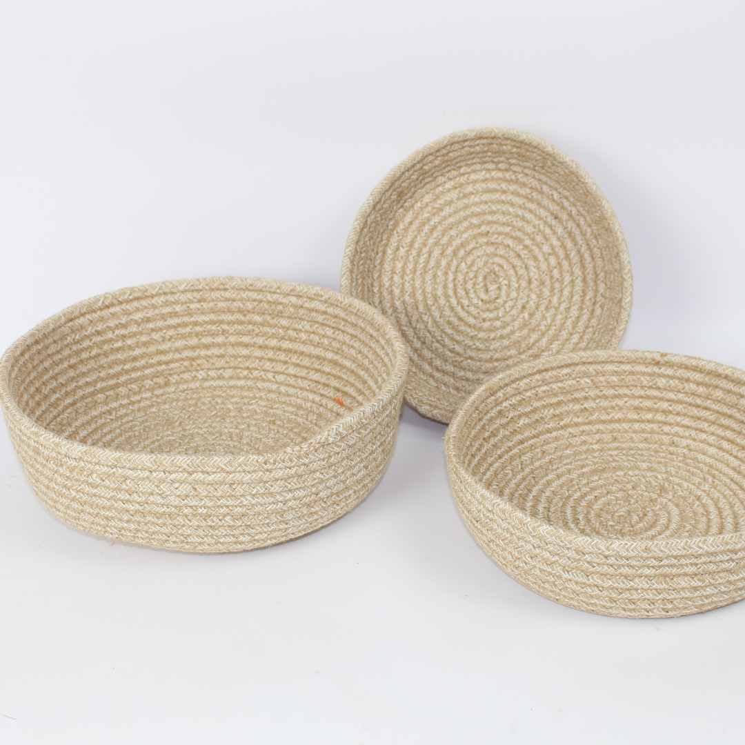 Natural Jute Round Nesting Basket Set – 3pcs | Eco-Friendly Storage & Décor