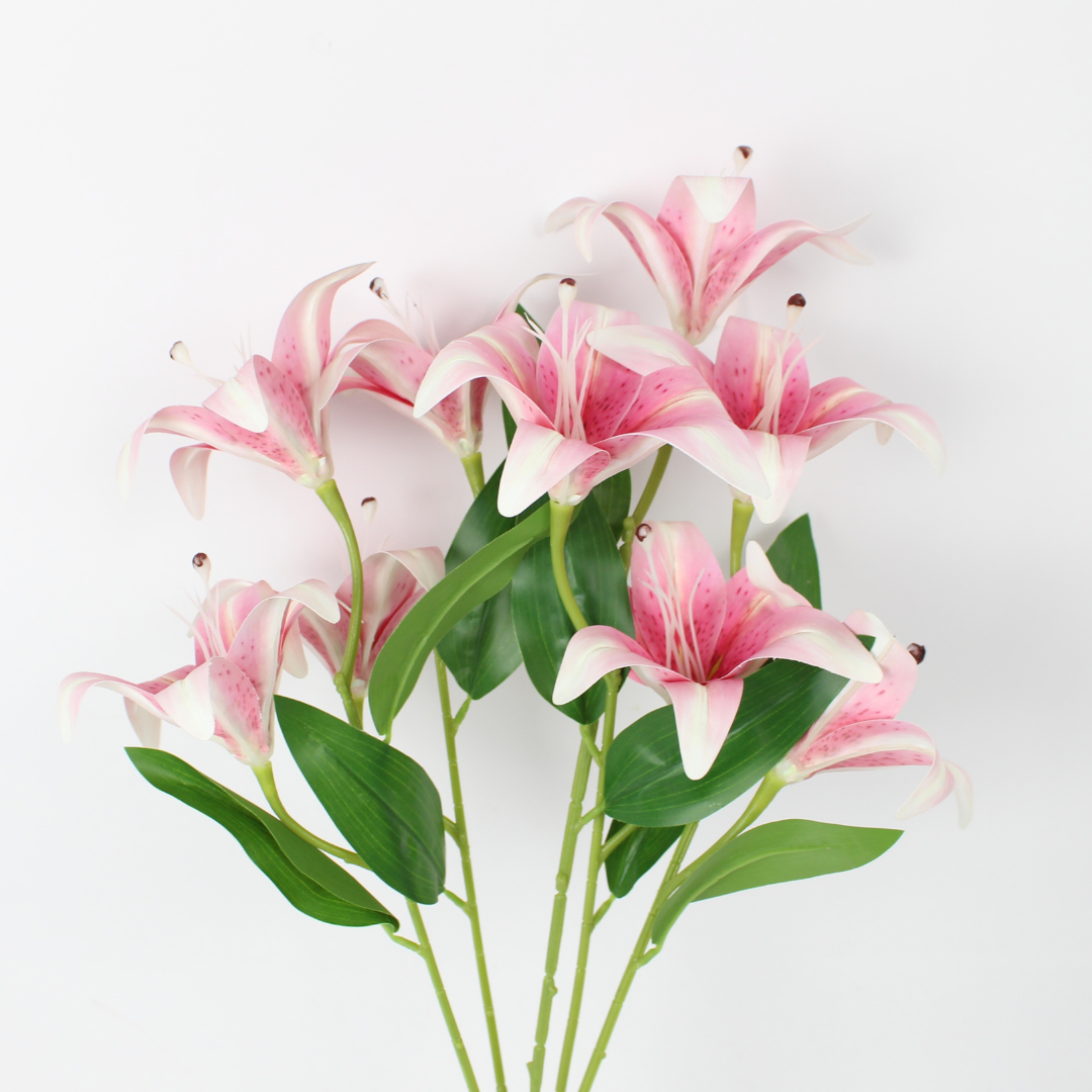 Artificial Lily Flower Bunch | Realistic Silk Lily Decorative Flowers