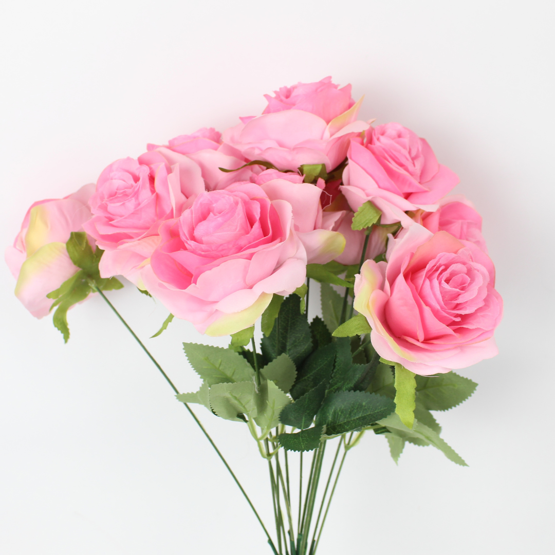 Artificial Rose Flower Bunch – 12pc Head | Realistic Silk Rose Bouquet