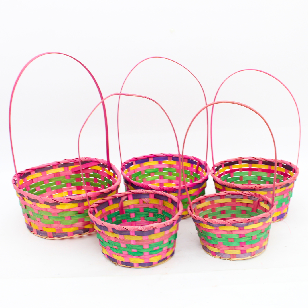 Bamboo Basket with Handle 5pc Set | Natural Gift & Storage Baskets