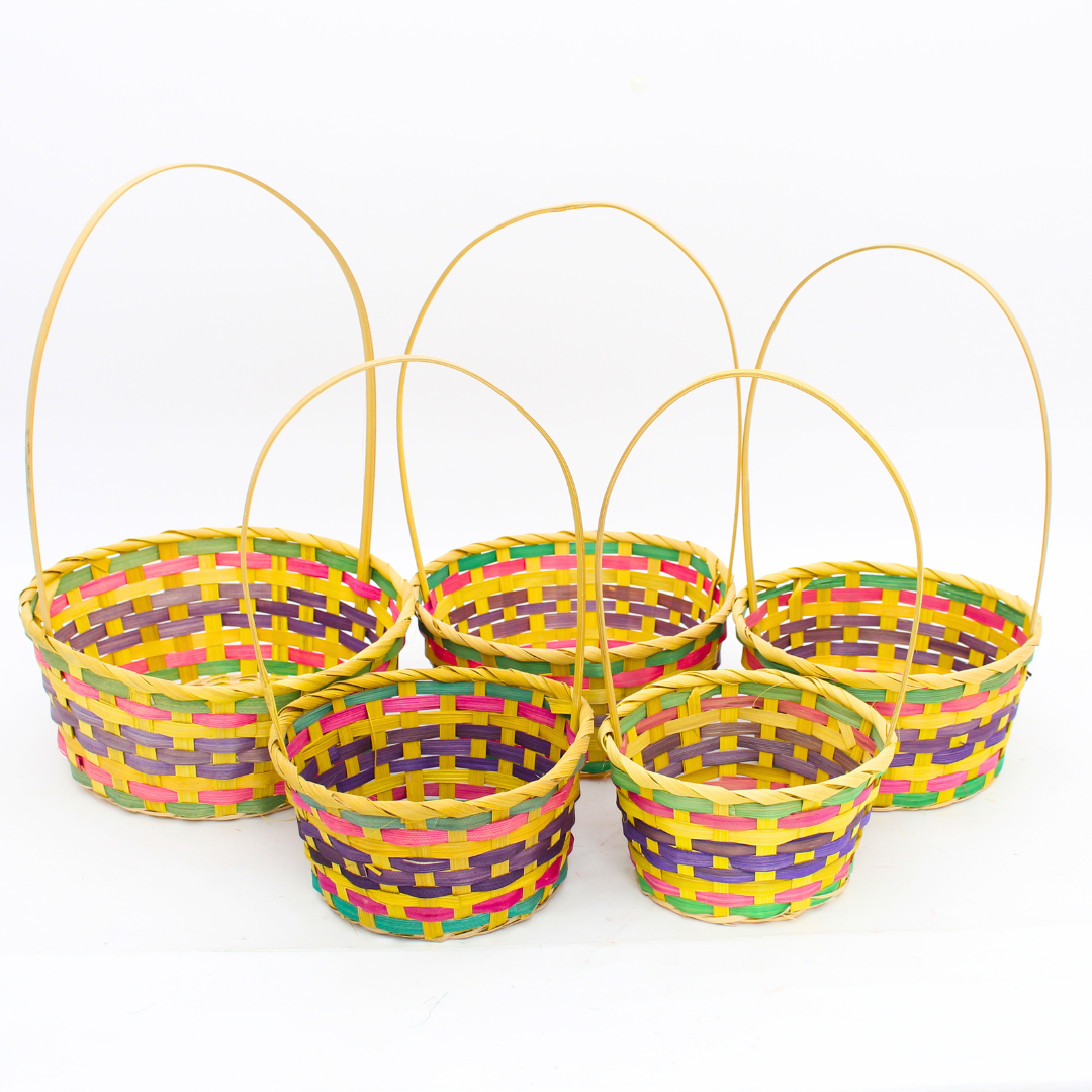 Bamboo Basket with Handle 5pc Set | Natural Gift & Storage Baskets