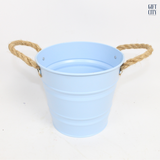 Metal Planter Bucket with Rope Handles 19x18cm | Decorative Plant Pot
