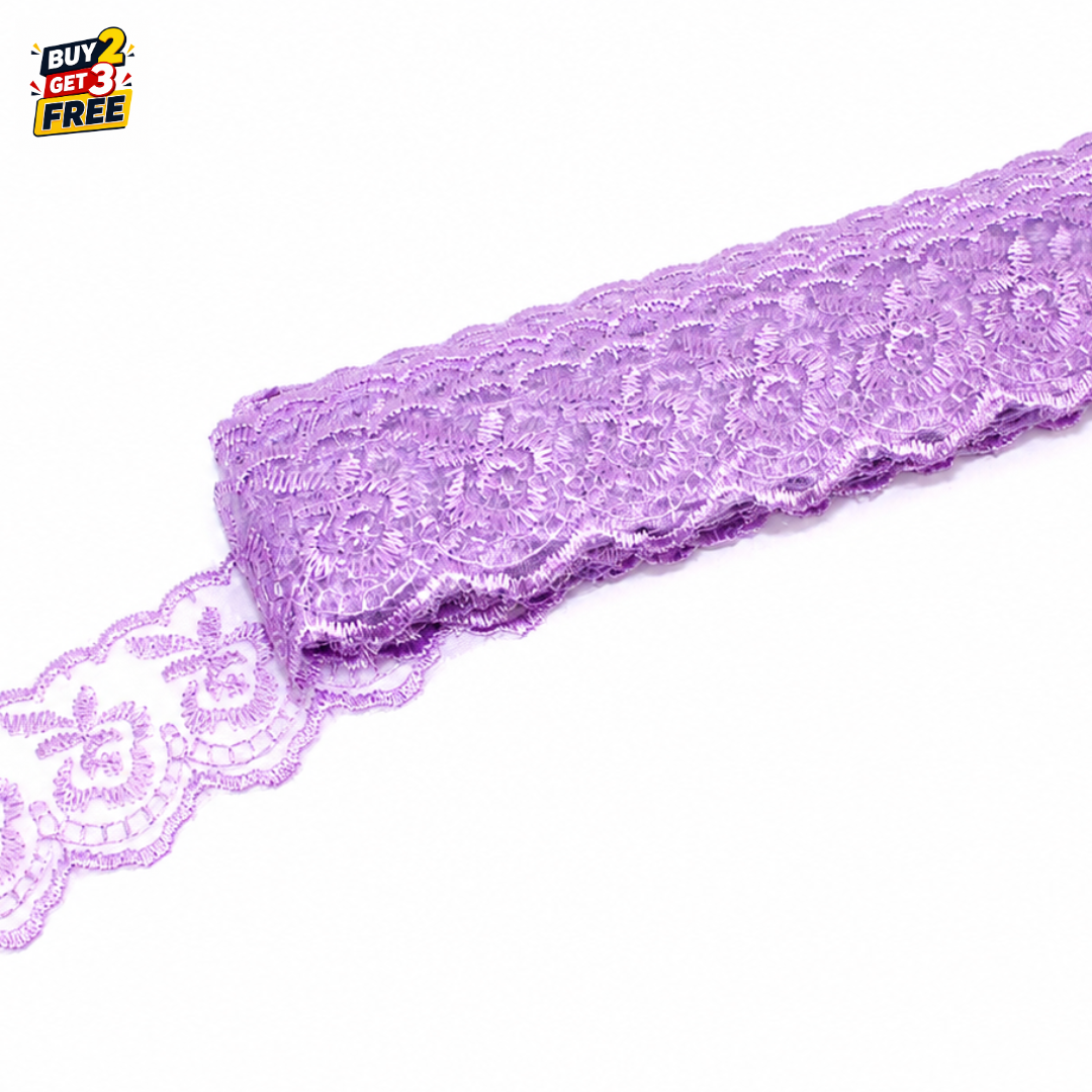 Organza Net Lace Trim 4CM x 10 Yard | Embroidered Flower Design Ribbon