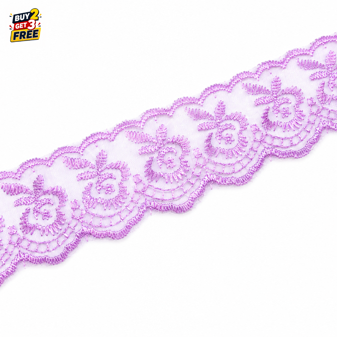 Organza Net Lace Trim 4CM x 10 Yard | Embroidered Flower Design Ribbon