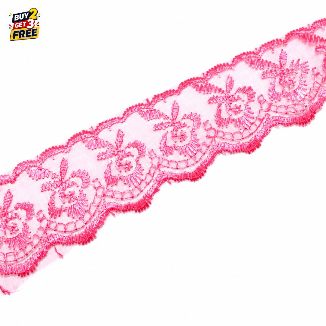 Organza Net Lace Trim 4CM x 10 Yard | Embroidered Flower Design Ribbon