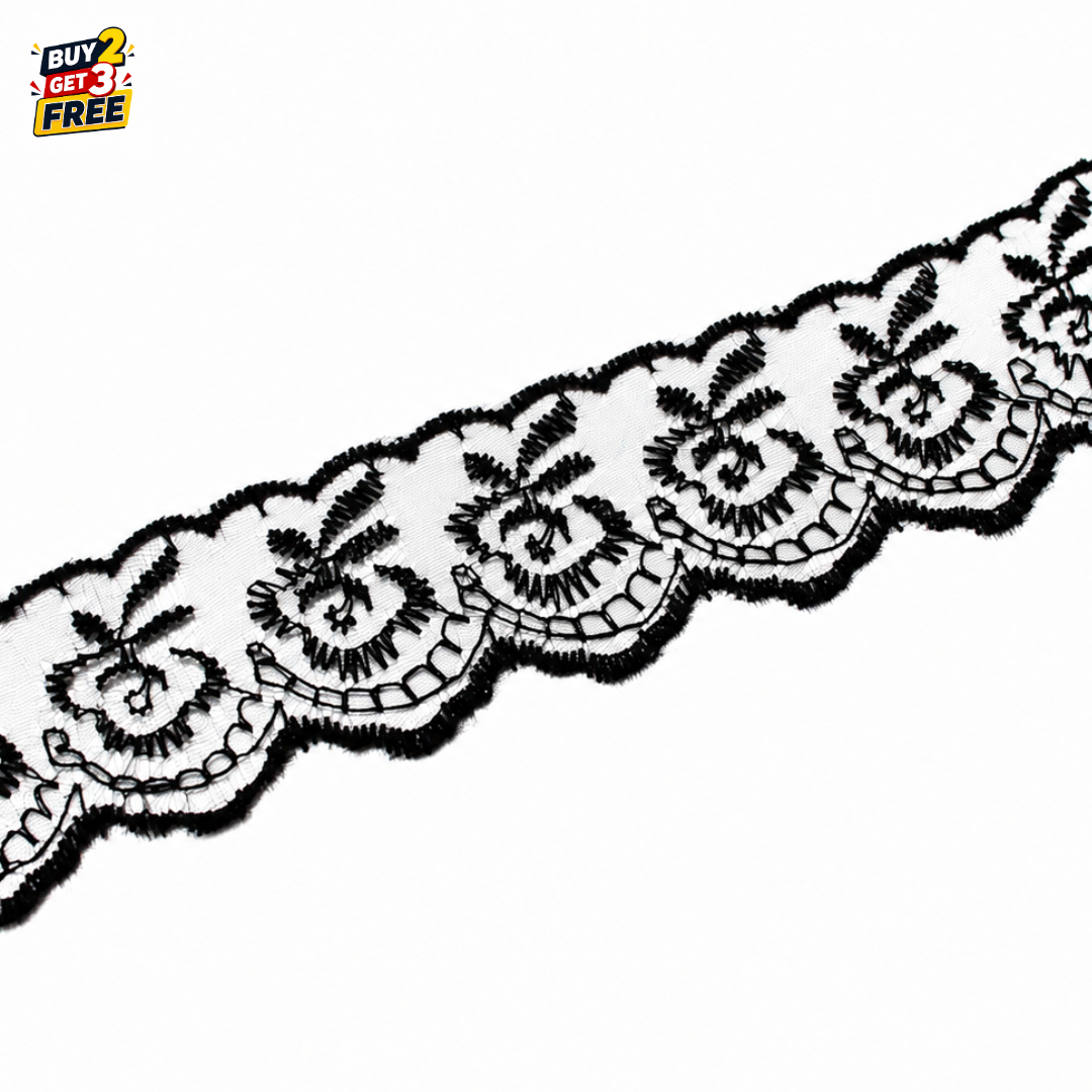 Organza Net Lace Trim 4CM x 10 Yard | Embroidered Flower Design Ribbon