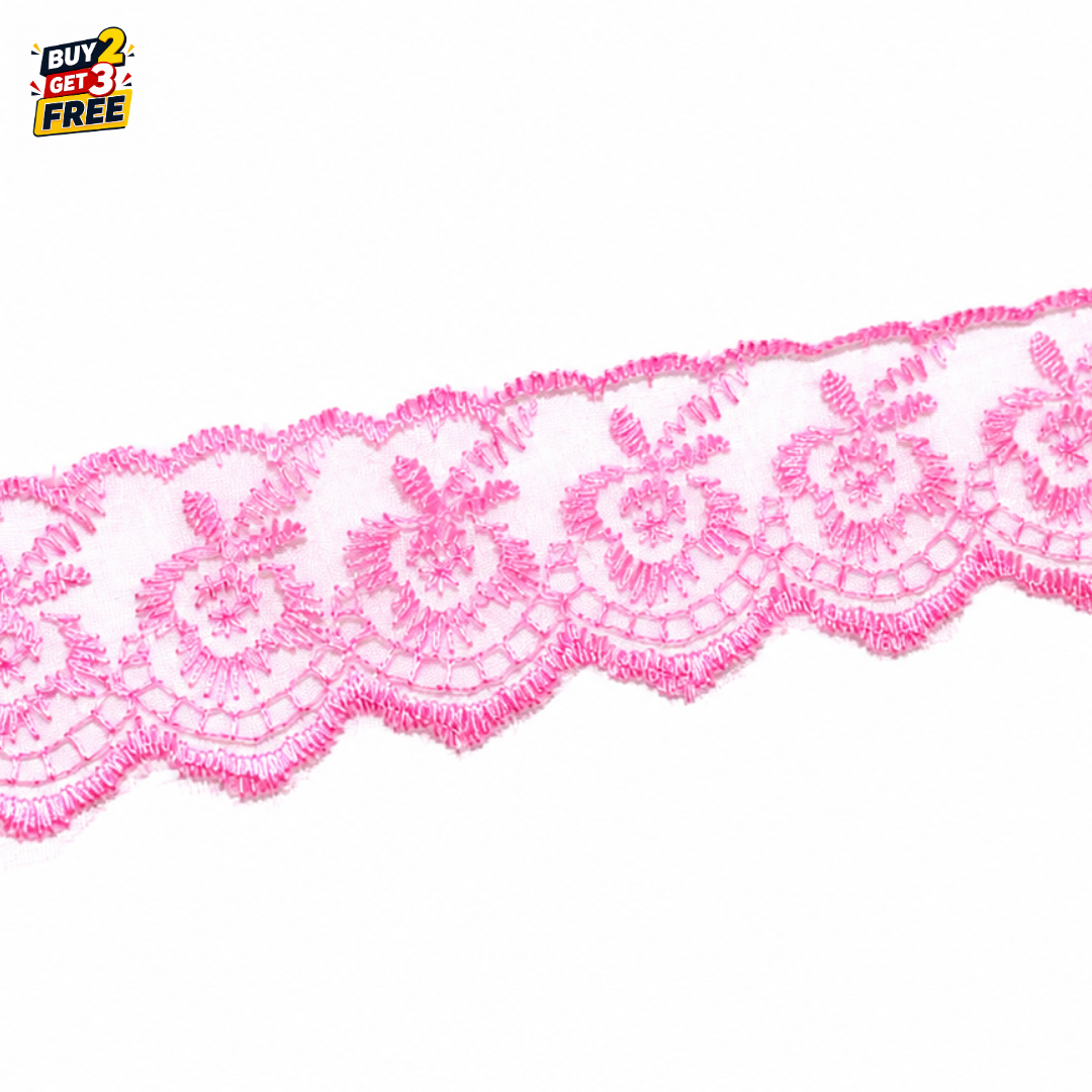 Organza Net Lace Trim 4CM x 10 Yard | Embroidered Flower Design Ribbon