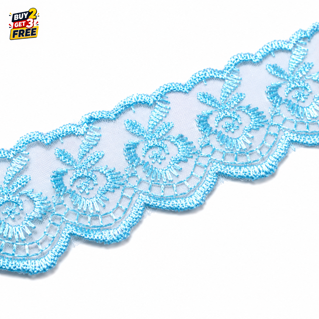 Organza Net Lace Trim 4CM x 10 Yard | Embroidered Flower Design Ribbon